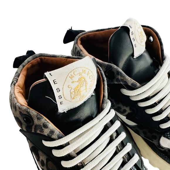 ESSE ut ESSE Air Brain Low Ankle Fashion Sneaker Size 40 Black Leopard Italy - Picture 3 of 10